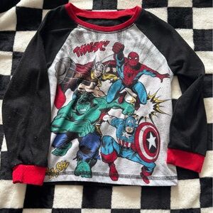 3T Marvel Raglan Tee in Black, Red & Gray with Avengers Graphic